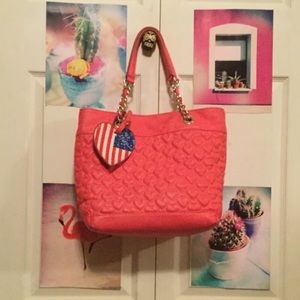 Betsey Johnson quilted hearts small tote